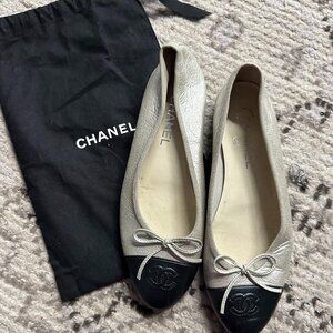 Chanel Silver / Black Ballet Flats